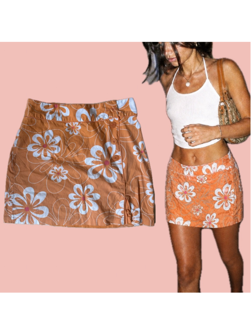 Vintage Y2K Lola Floral Wrap Mini Skirt Size 10